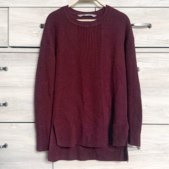 Athleta Sweaters - Athleta Merino Wool Long Sleeve Tunic Side Slit Sweater Top Burgundy Red Small